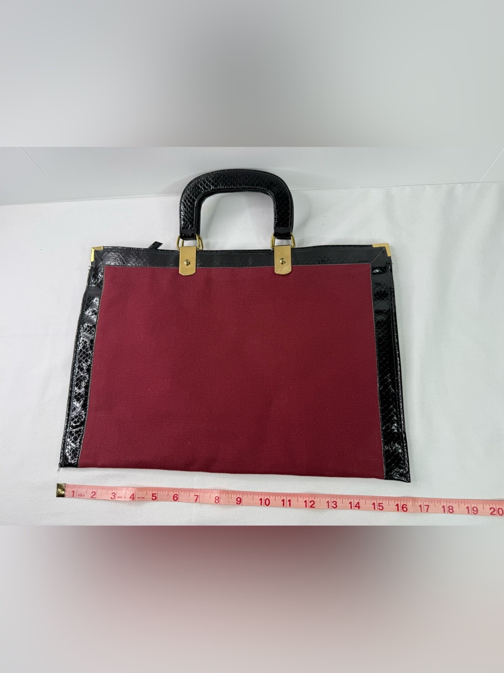Burgundy Portfolio Tote Black Croc Leather Trim with Top Handles - Picture 4 of 5